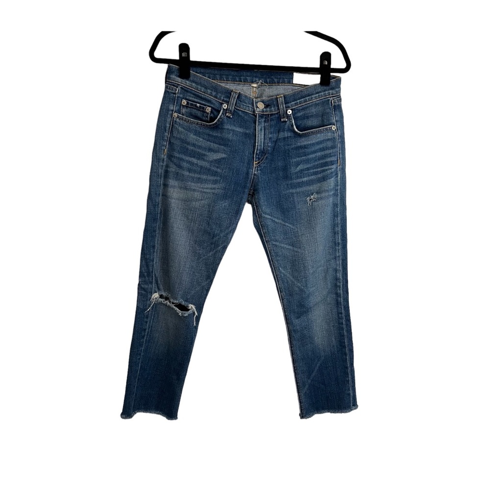 Rag and Bone Raw Fray Hem Distressed Medium Wash Mid Rise Jeans Womens Size 27